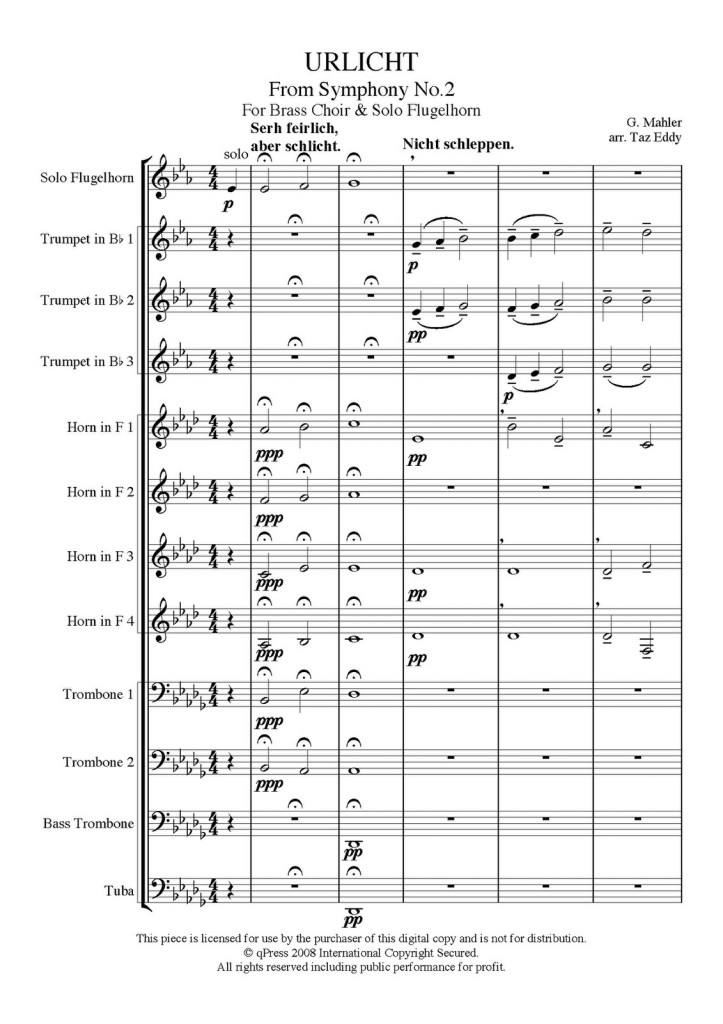 Mahler's Urlicht flugelhorn and ensemble PDF