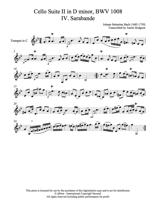 Bach Suite No.2 Sarabande and Gigue