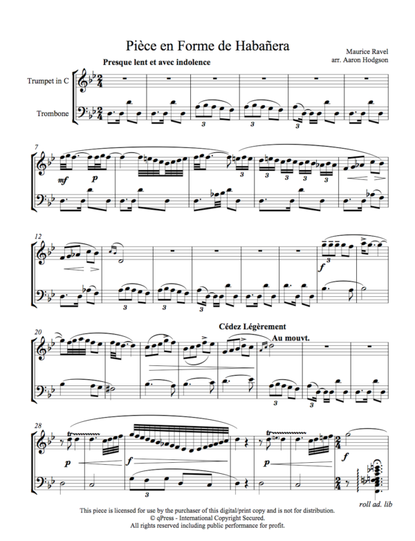 Ravel Habanera arr Hodgson, Trumpet and Trombone