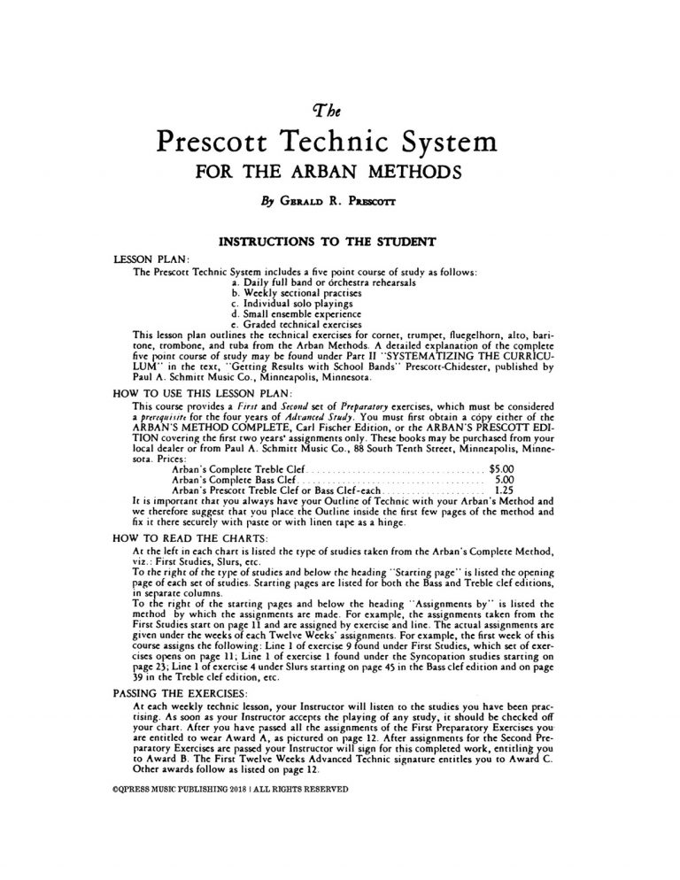 Prescott Technic System for Arban (Trumpet)