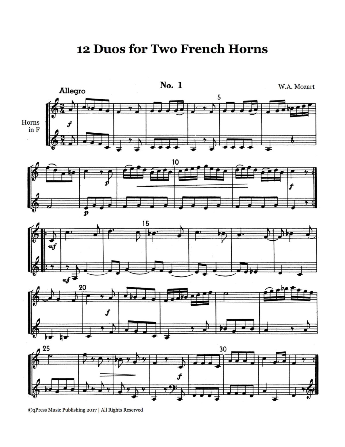 12 Duets for Horn by Mozart, W.A. - qPress