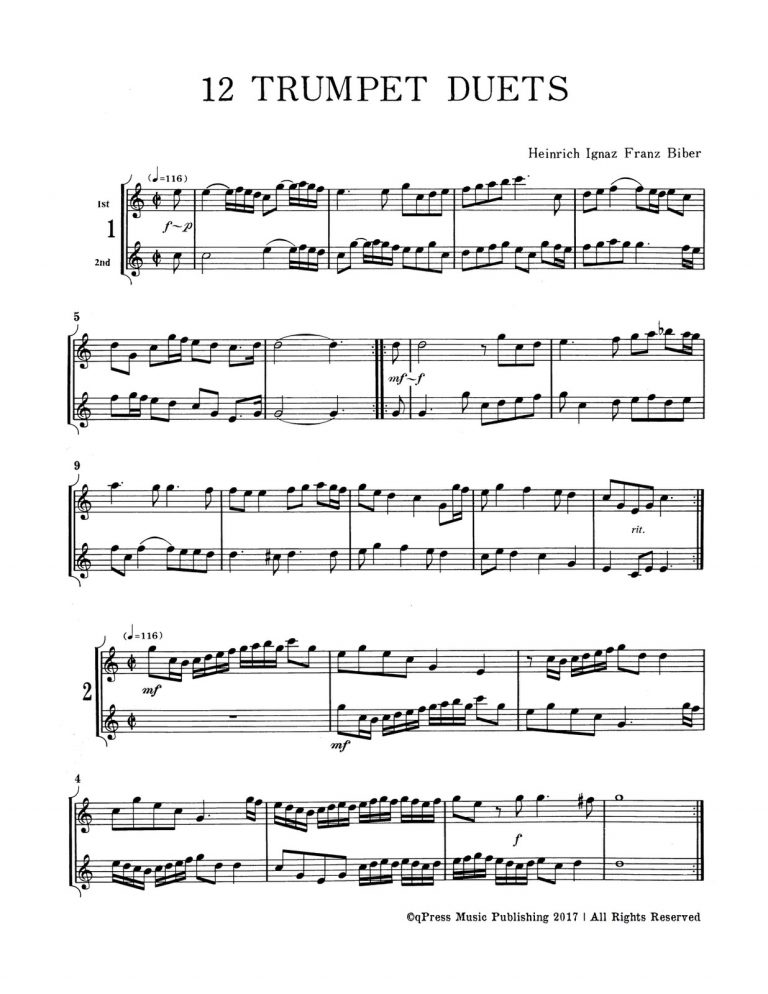 Biber's 12 Duets for Trumpet