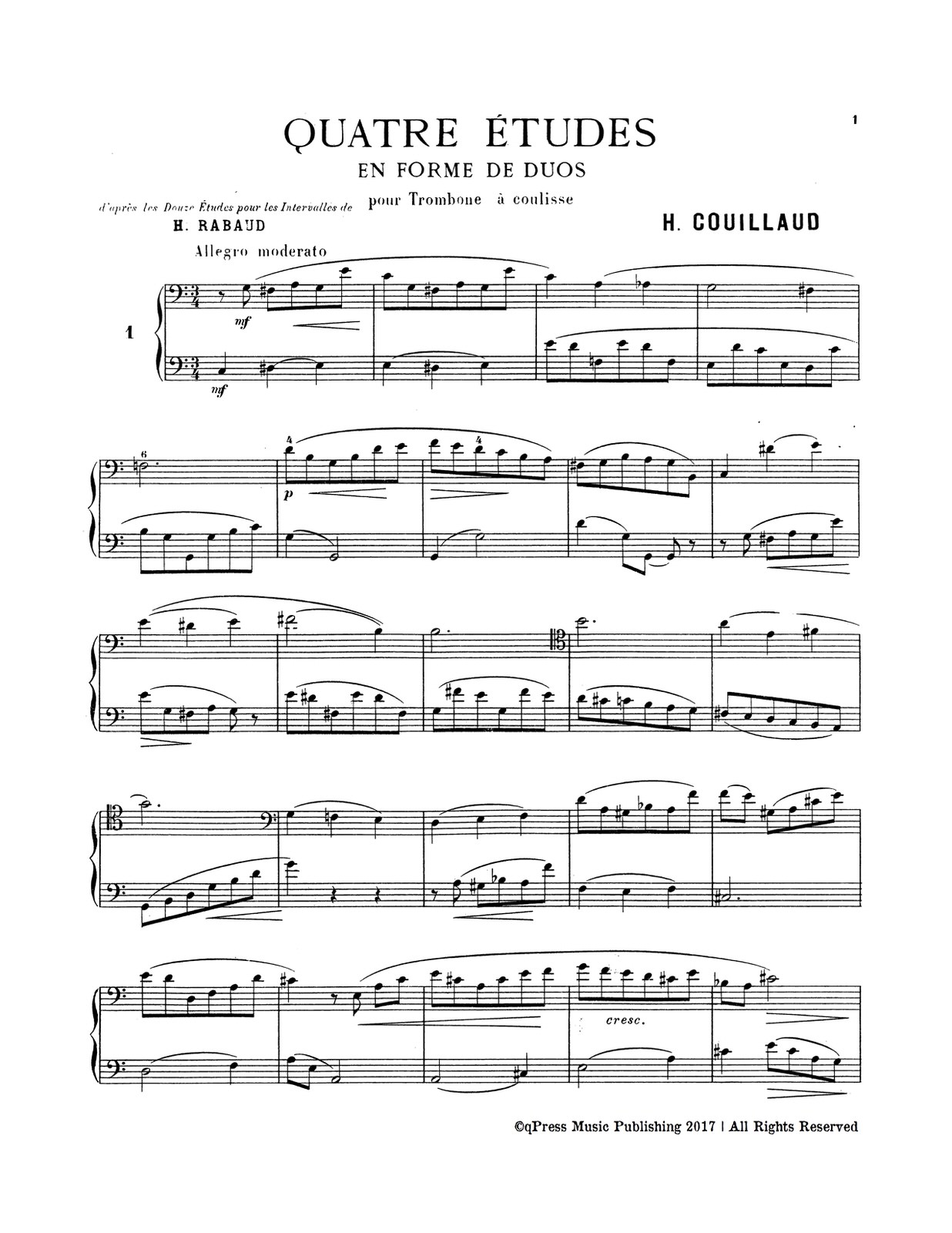 4 Etudes in the Form of Duets for Trombone by Couillaud, Henri - qPress