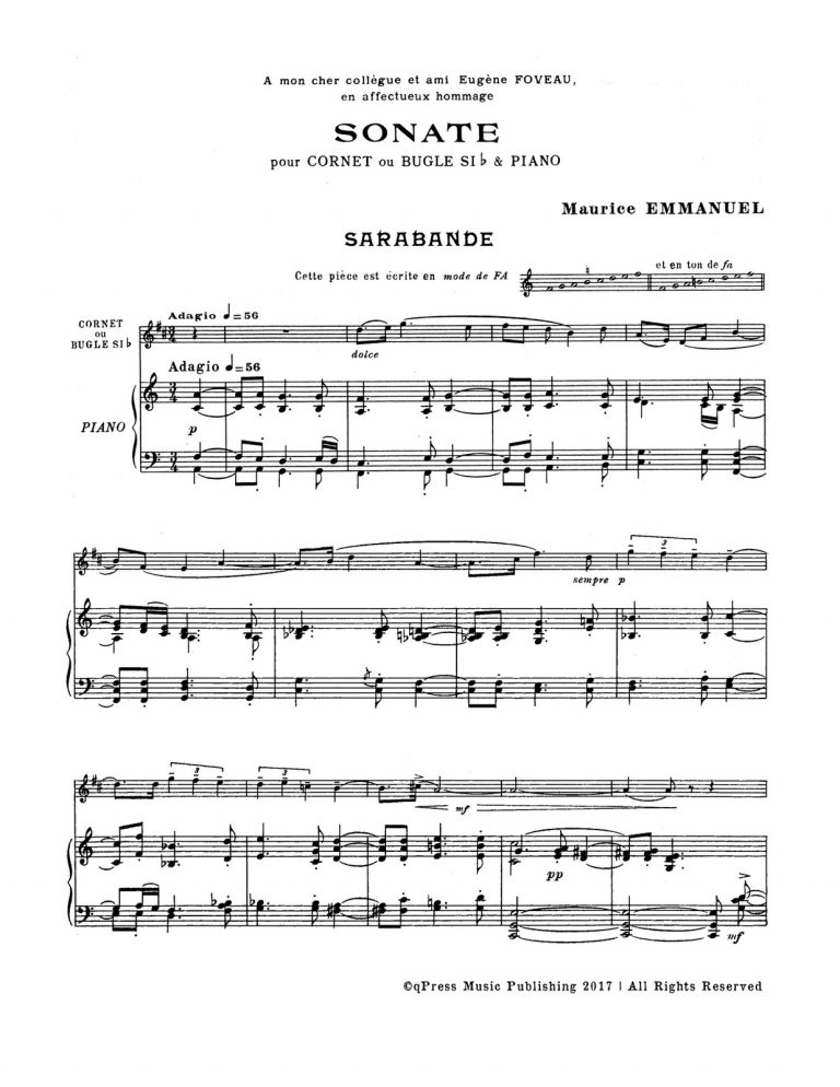 Emmanuel, Maurice, Sonata for Cornet and Piano-p08