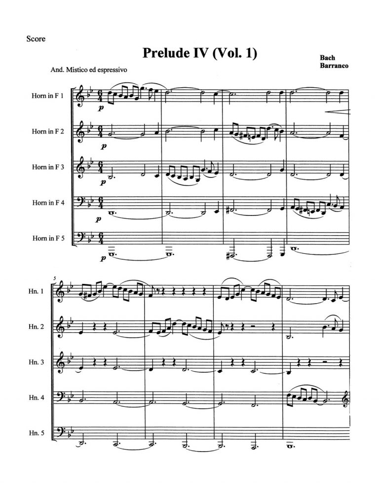 Barranco-Bach, Prelude & Fugue IV Vol.1 for 5 Horns (Score and Parts)-p05