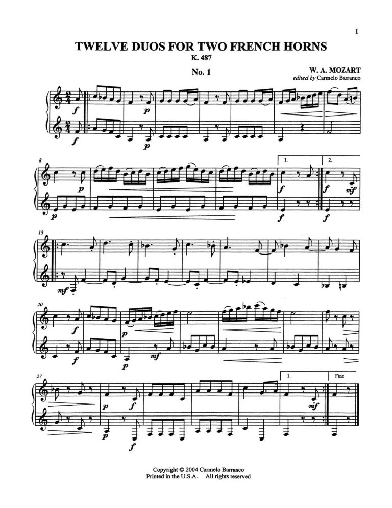 12 Duets for French Horn K.487
