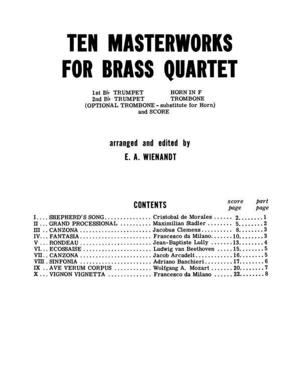 Ten Masterworks for Brass Quartet
