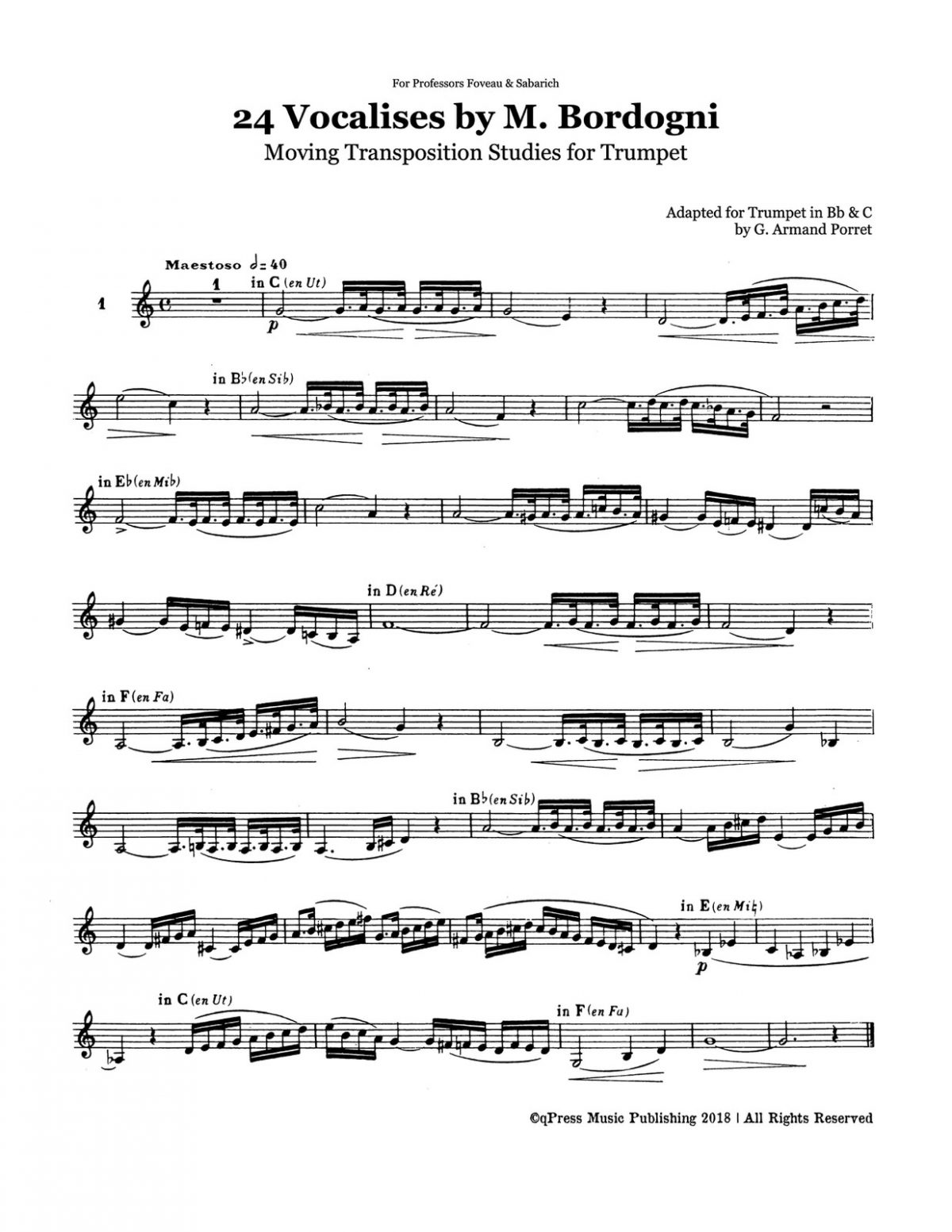 24 Vocalises for Transposition by Bordogni, Marco, Porret, Armand