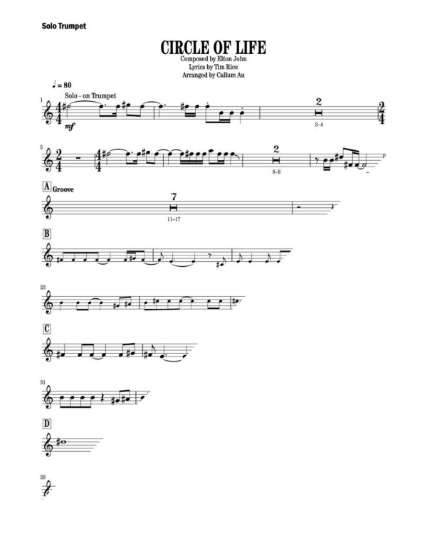 Au, The Circle of Life (Score and Parts)-1 copy